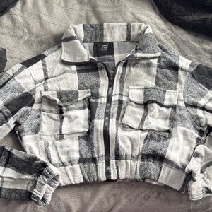 Black and White Plaid Cropped Jacket